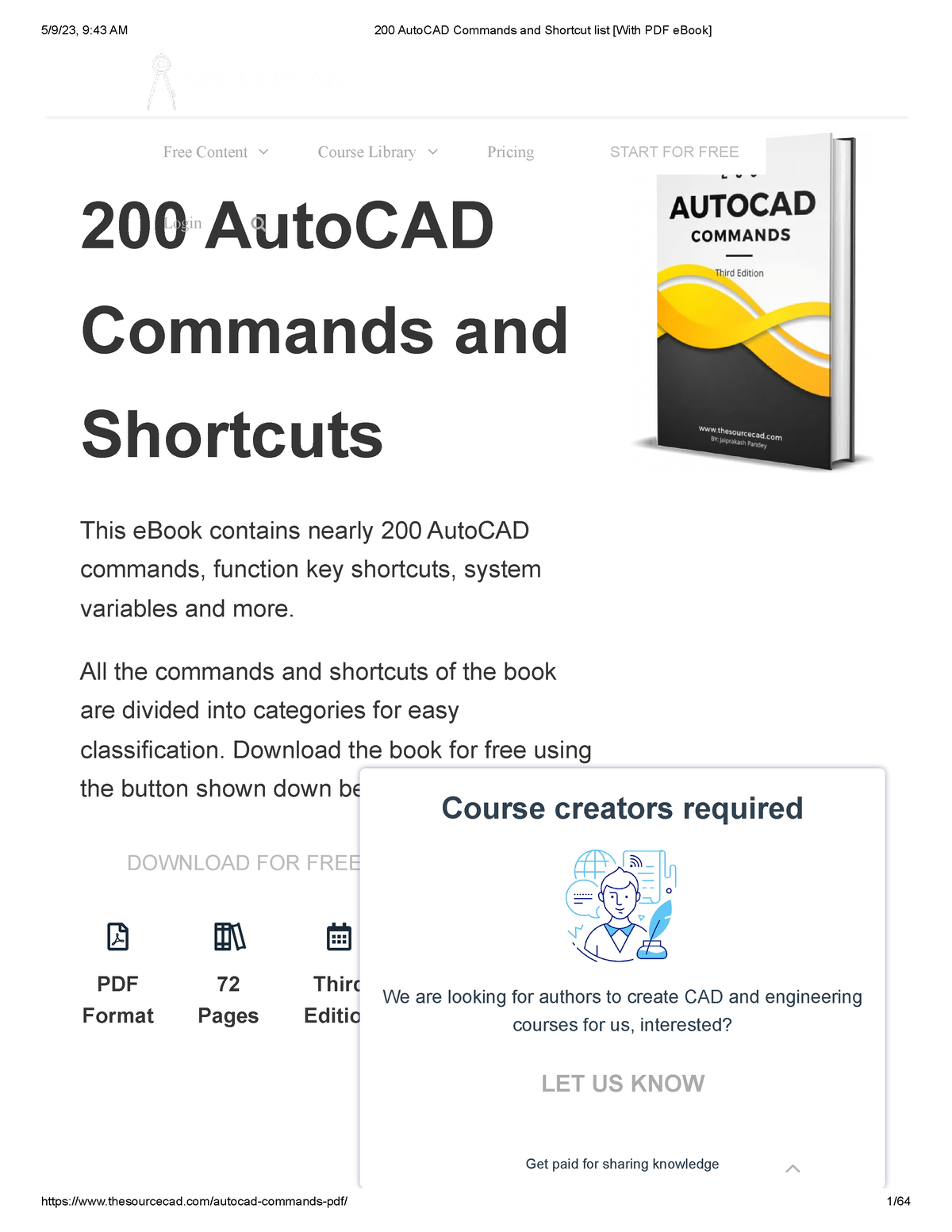 200 Auto CAD Commands And Shortcut List [With PDF E Book] - 200 AutoCAD ...