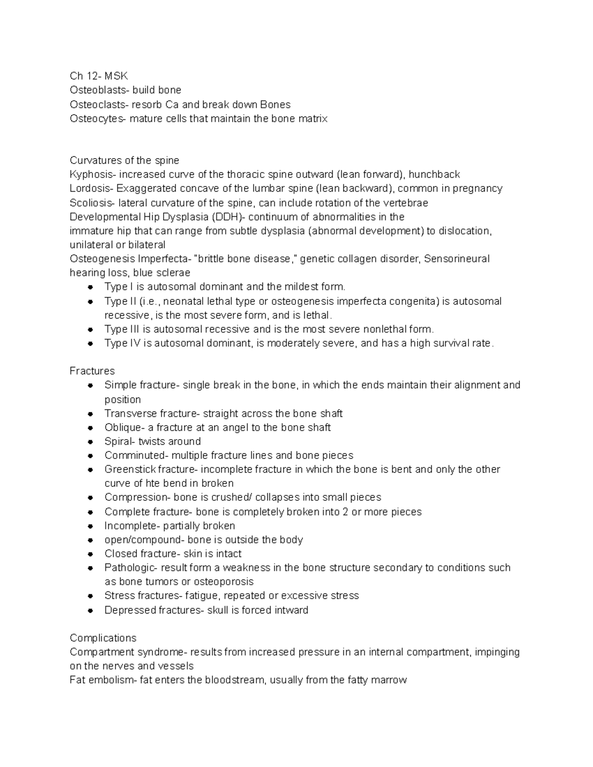 Patho Study guide Exam 2 chap 12 and chapt 4 - Ch 12- MSK Osteoblasts ...