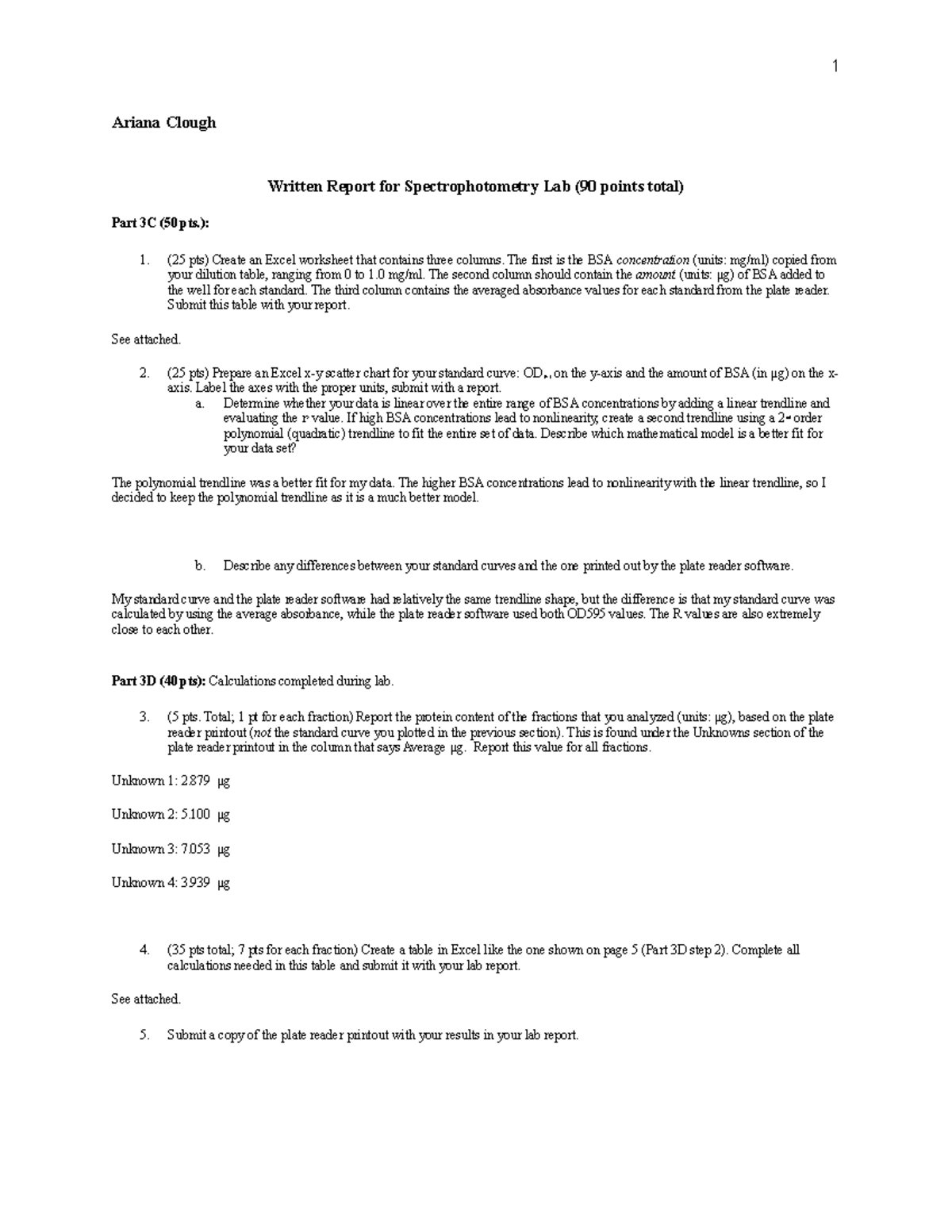 Lab report bradford assay 1 Ariana Clough Written Report for