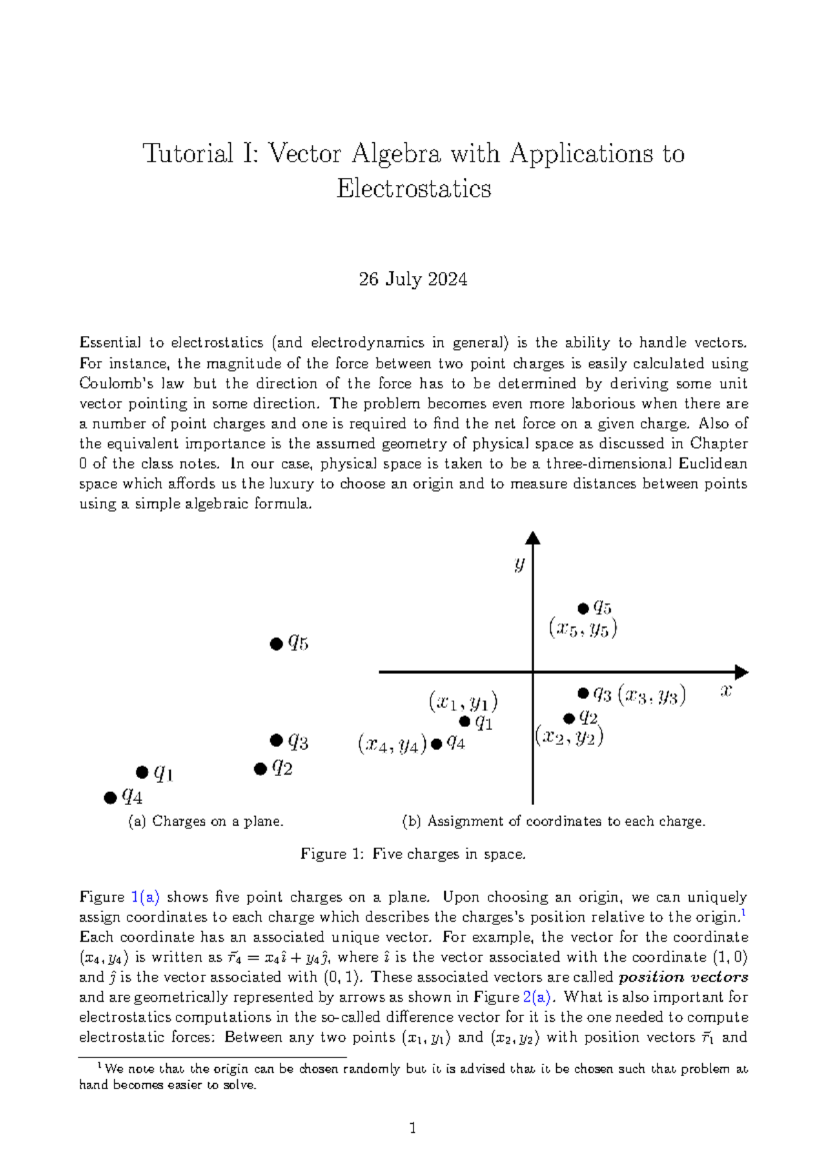 Tutorial 1 - Tutirial - Tutorial I: Vector Algebra with Applications to ...