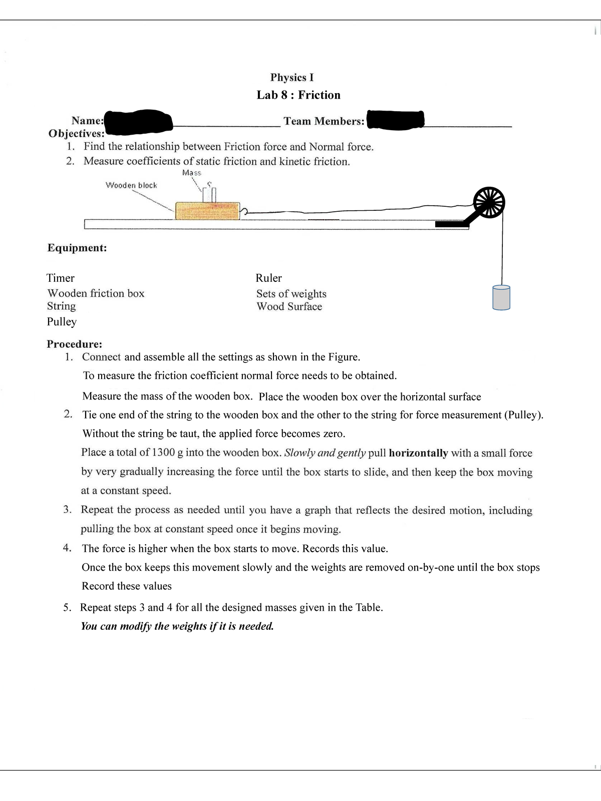Physics lab 8 - Timer Ruler Lab 8 : Friction and assemble all the ...