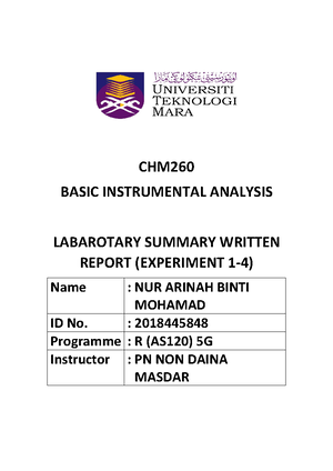 CHM260 Experiment 2 - CHM BASIC INSTRUMENTAL ANALYSIS LABORATORY ...