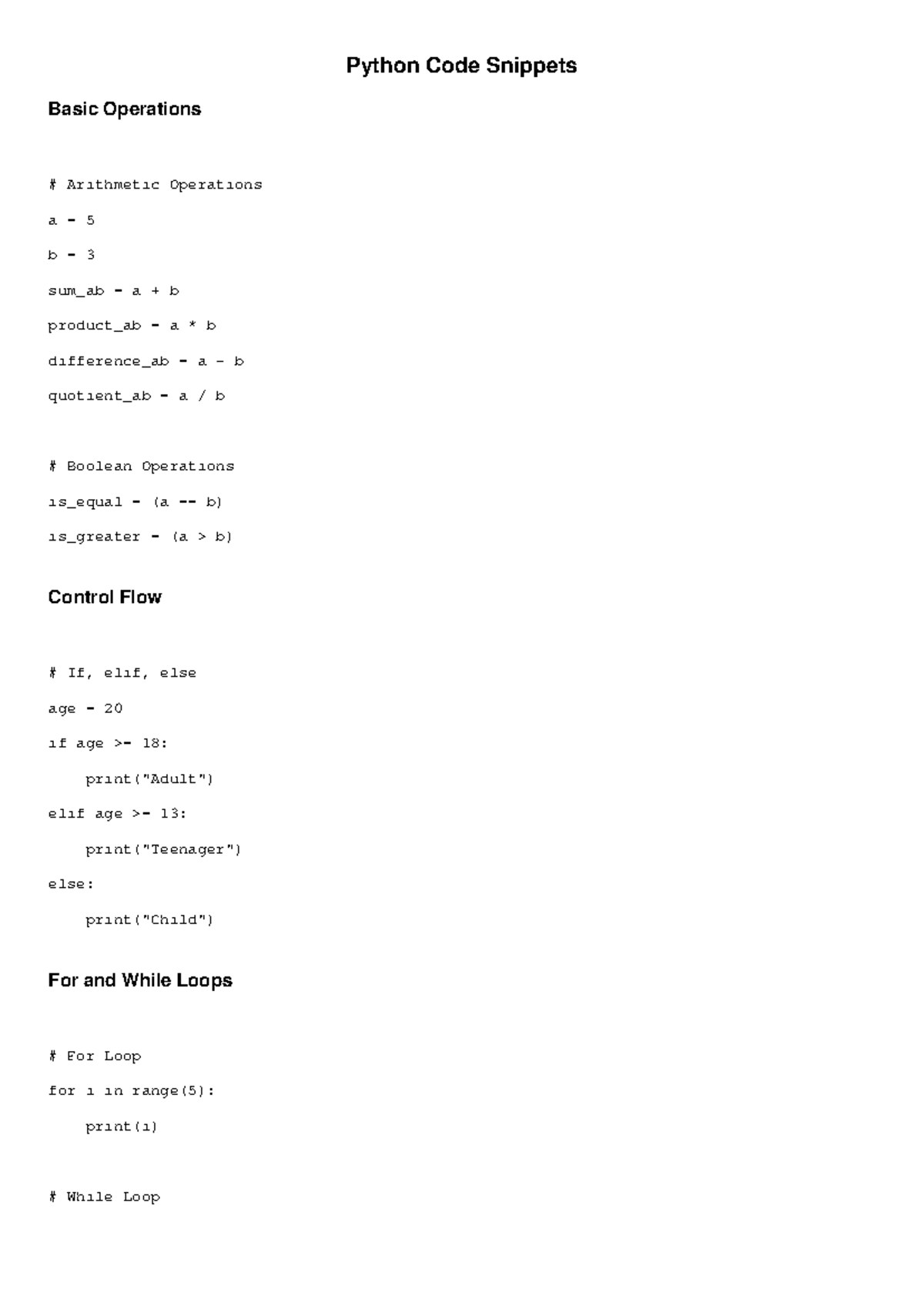 Python Code Snippets - code - Python Code Snippets Basic Operations ...