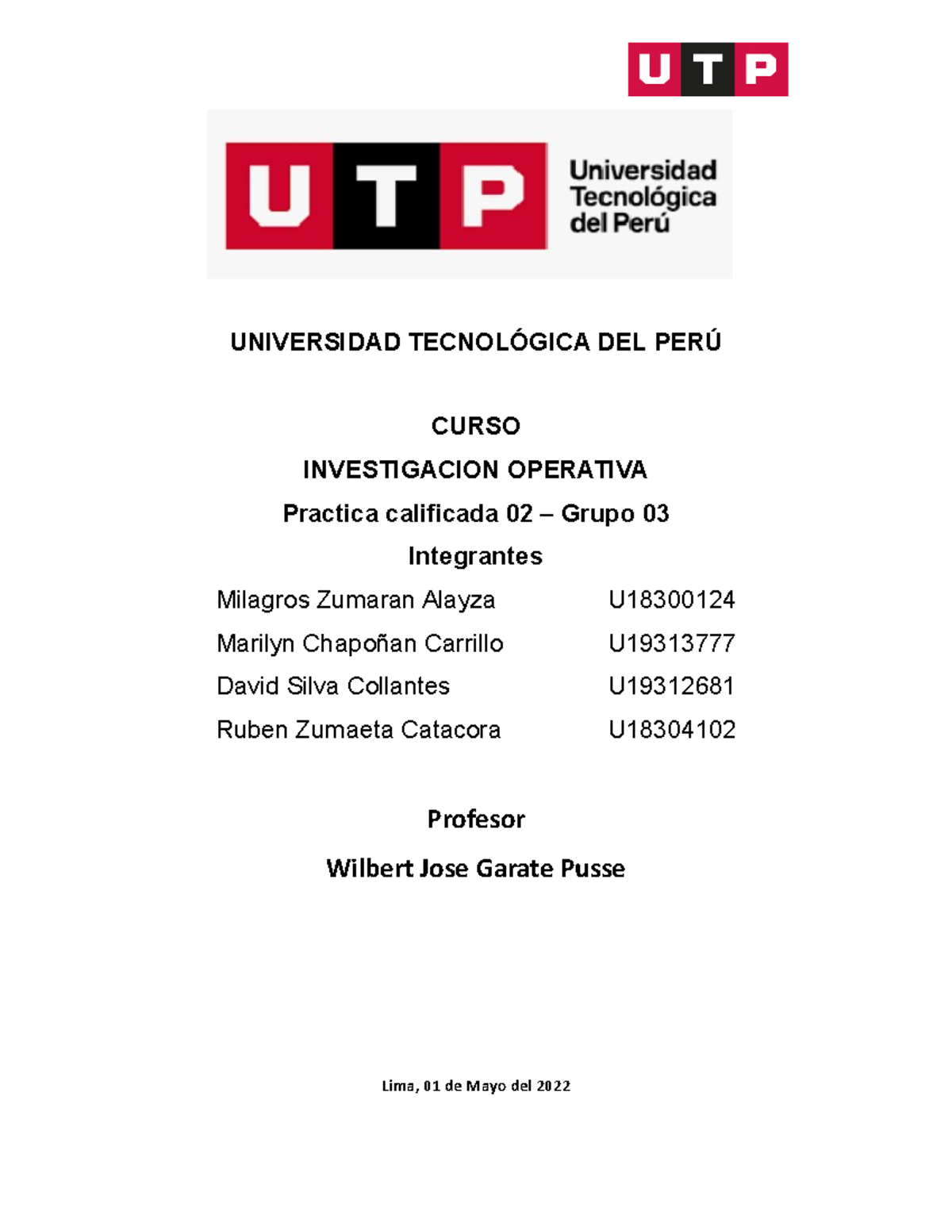 Practica Calificada 2 - Grupo 03 - UNIVERSIDAD TECNOLÓGICA DEL PERÚ ...