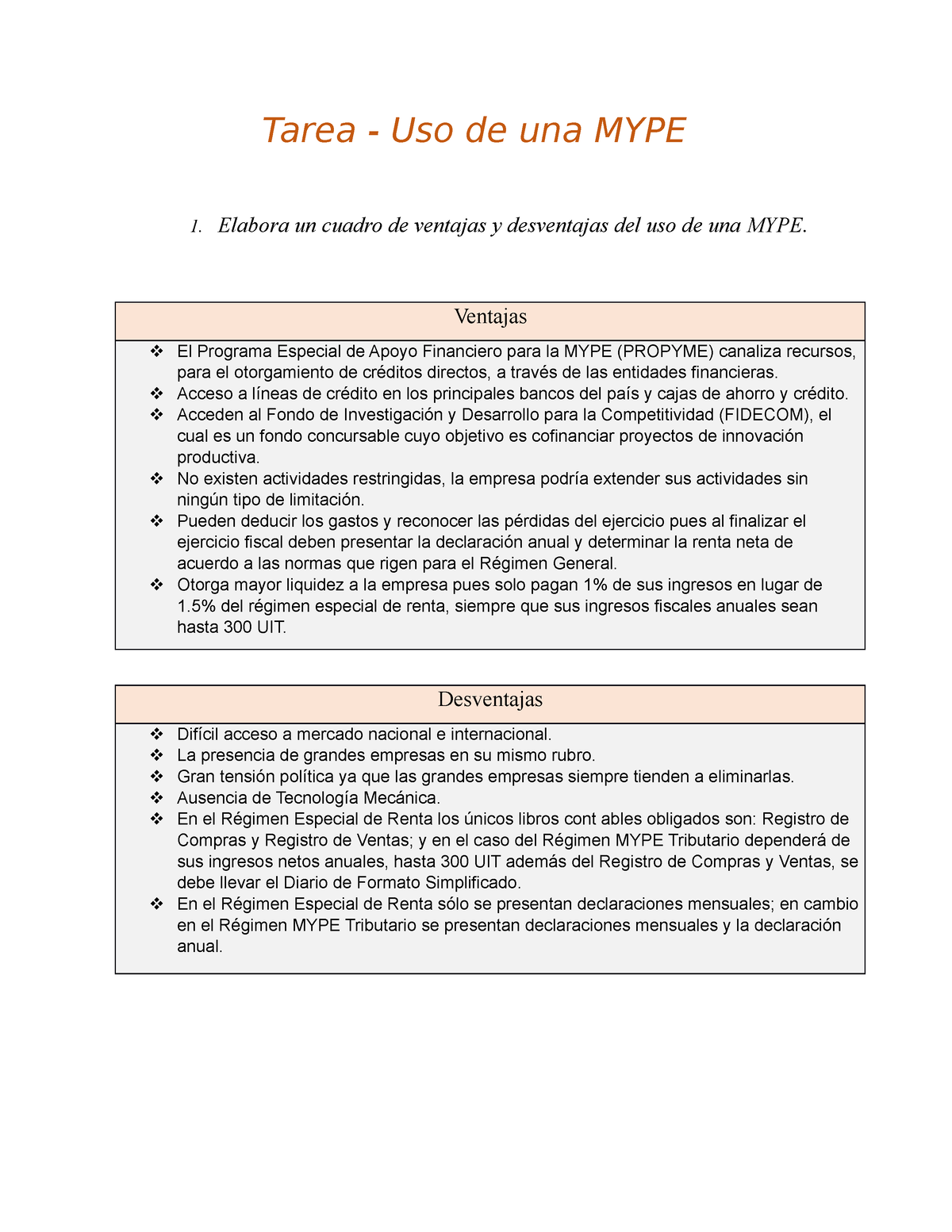 S Tarea Uso De Una Mype Tarea Uso De Una Mype Elabora Un Cuadro De Ventajas Y