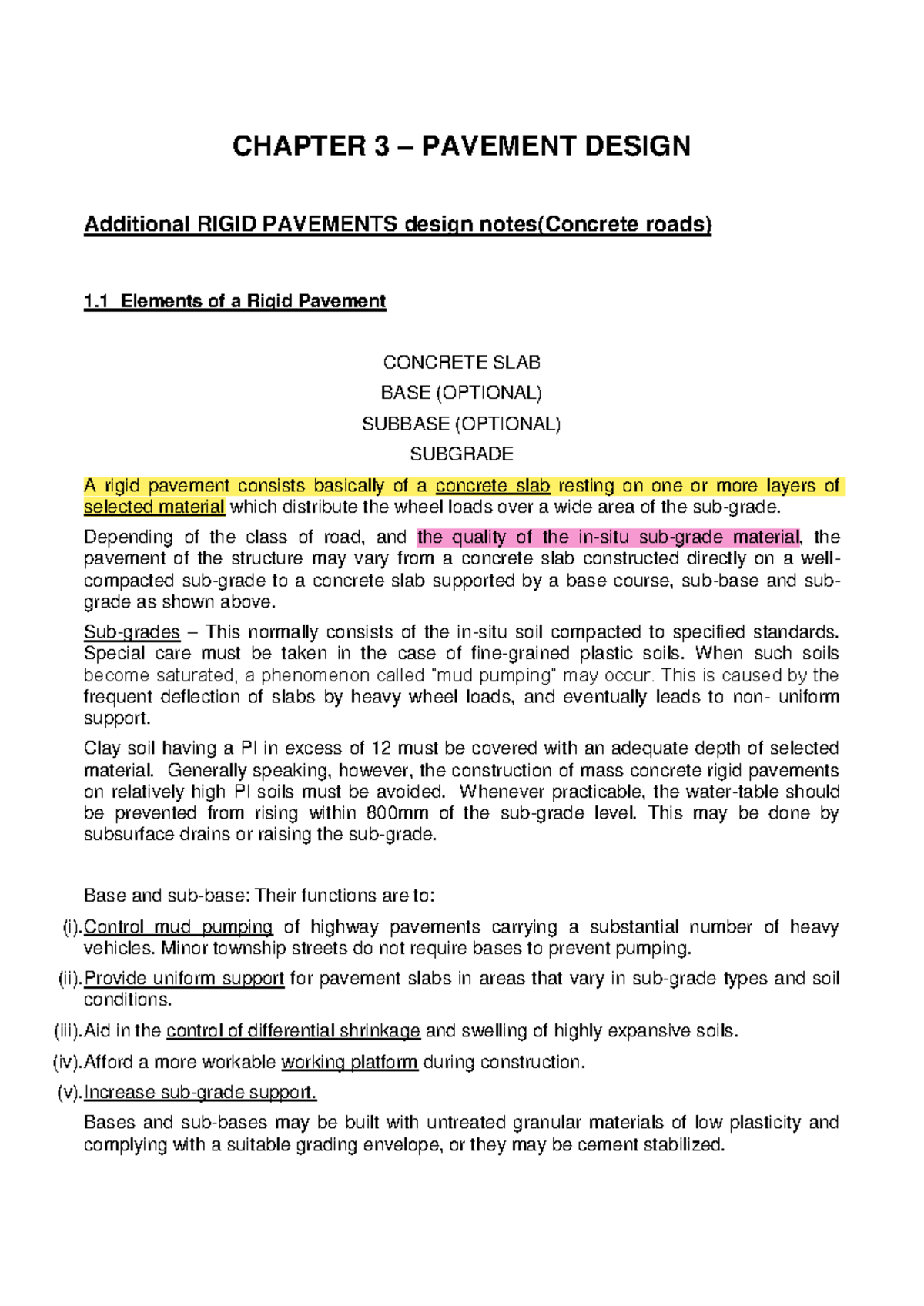 CTEV301I - Ch 3B Additional Rigid Pavement Notes 2020 - CHAPTER 3 ...
