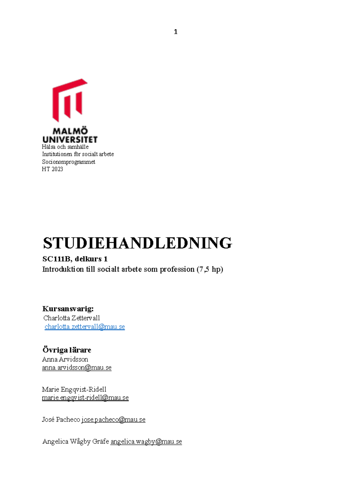 Studiehandledning Ht 23 Ord - Hälsa Och Samhälle Institutionen För ...