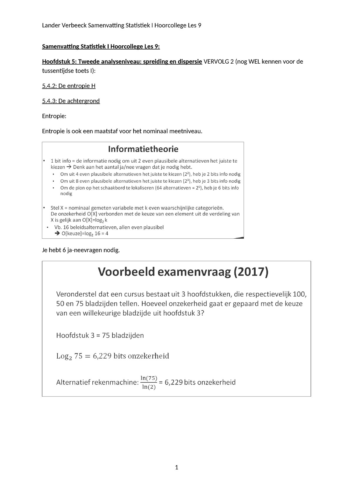 Samenvatting Statistiek I Hoorcollege Les 9 Deeltje Over Hoofdstuk 5 Vervolg 2 WEL Kennen