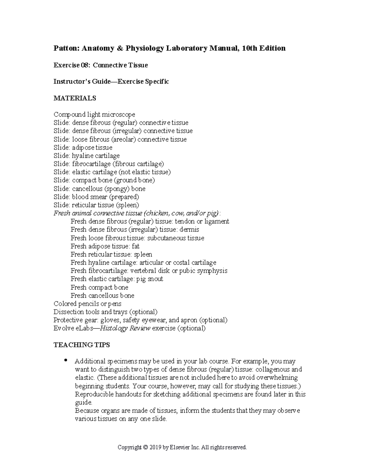 CHAP 8 Connective Tissues Patton Anatomy & Physiology Laboratory