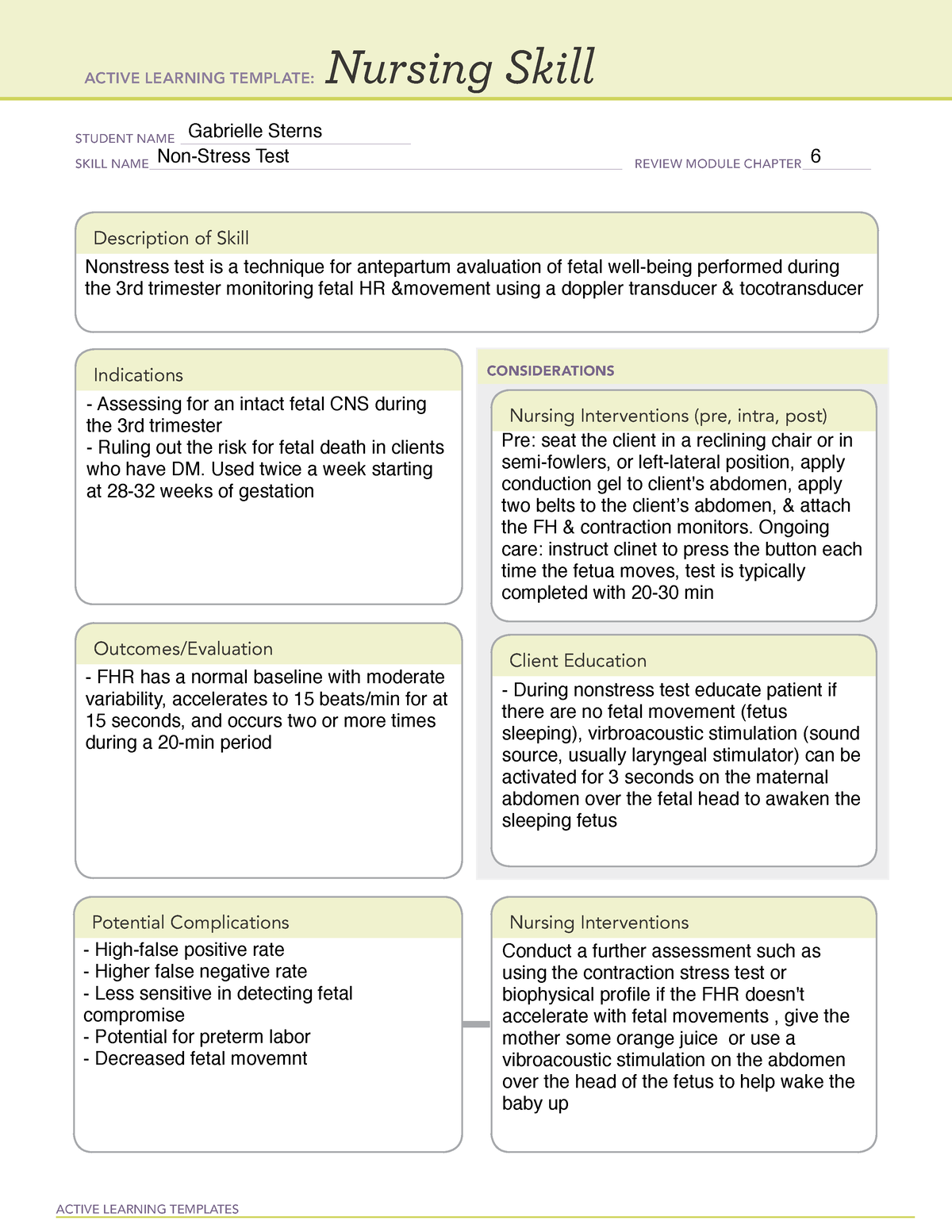 Active Learning Template Nursing Skill- Non-stress test - ACTIVE ...