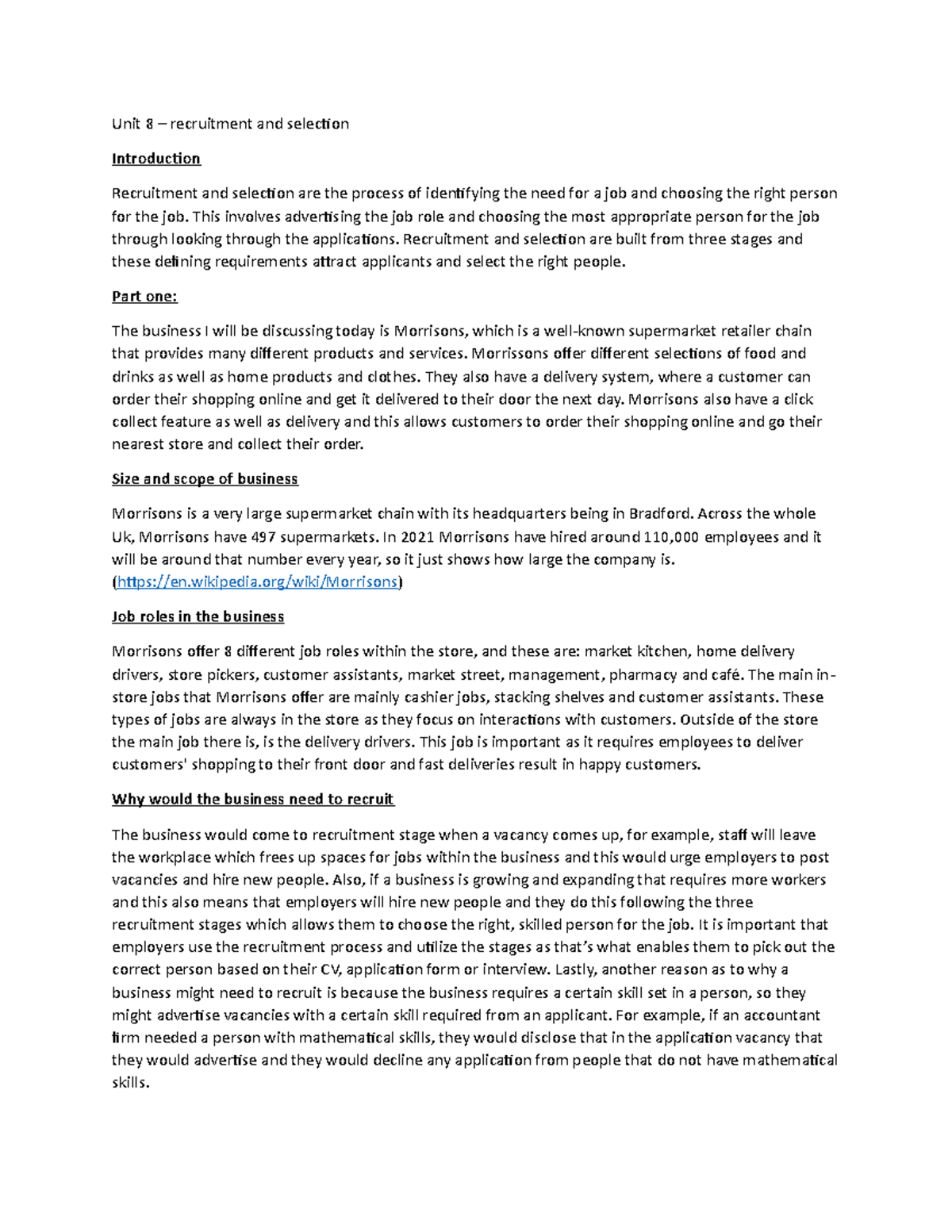 Document 13 - Unit 8 – recruitment and selection Introduction ...