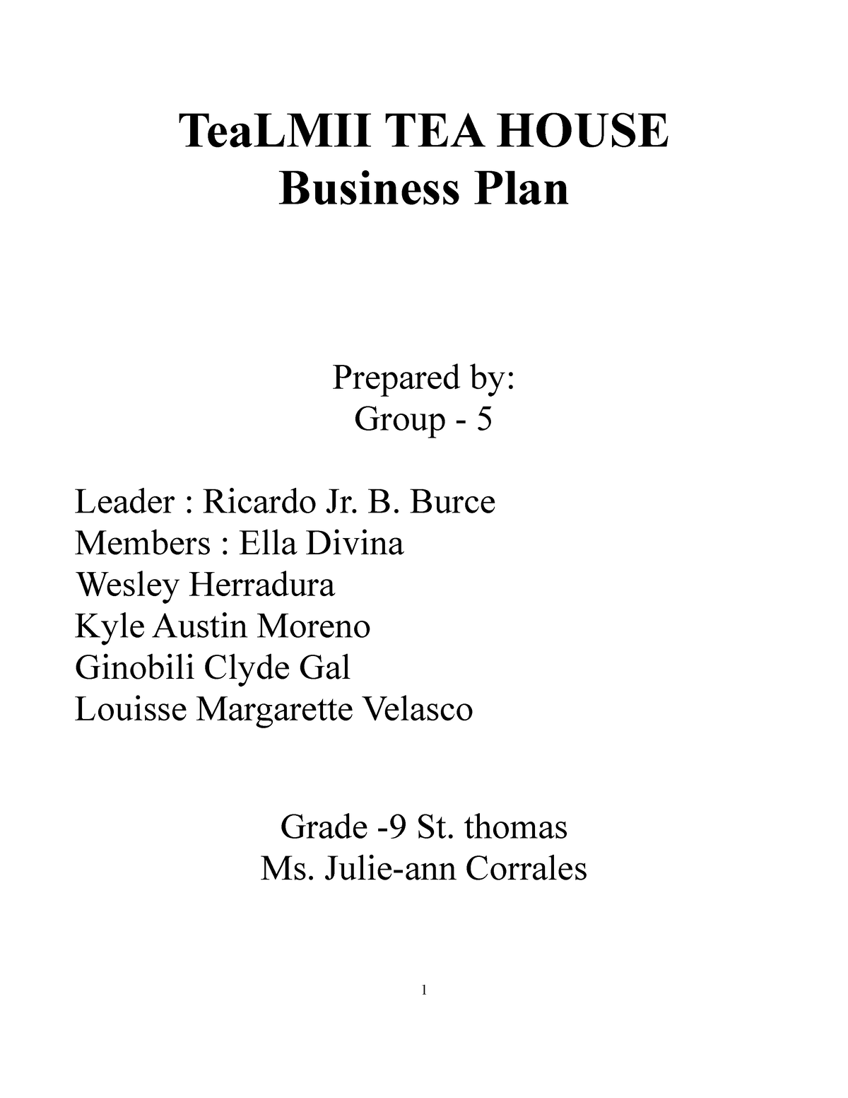 tea house business plan pdf