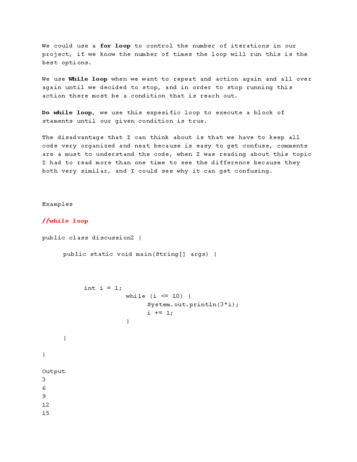 Untitled document - discussion forum unit 3 - We could use a for loop ...