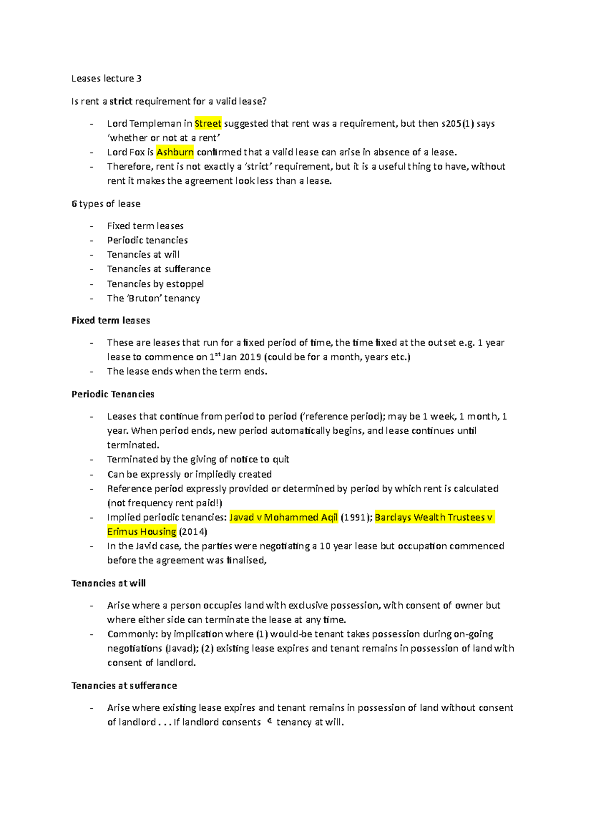 Leases lecture 3 - Therefore, rent is not exactly a ‘strict ...