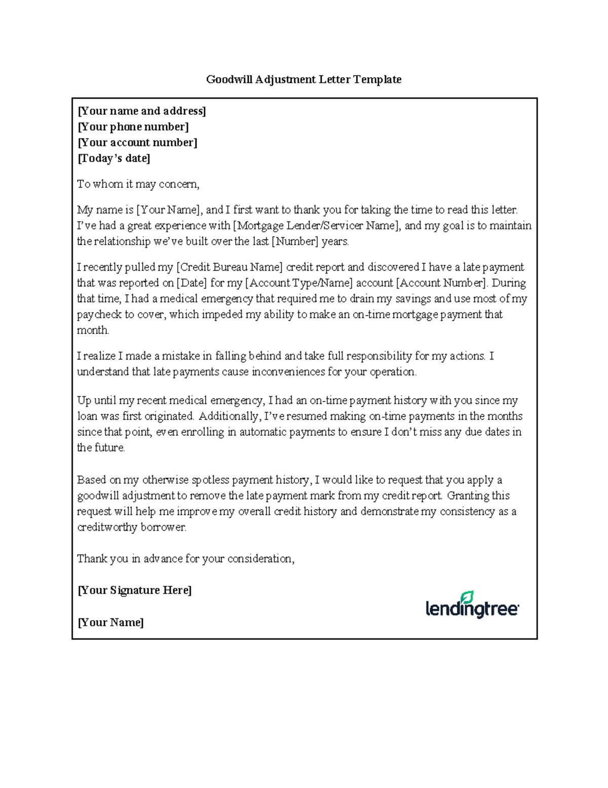 Goodwill-Letter-Template - Goodwill Adjustment Letter Template [Your ...