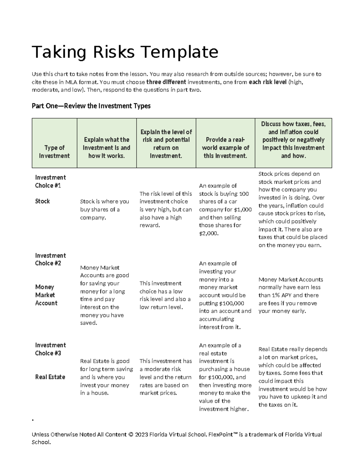 Taking risks - You may also research from outside sources; however, be ...