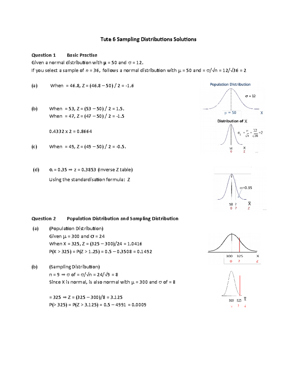 Tute 6 Full Solutions - Tute 6 Sampling Distributions Solutions ...