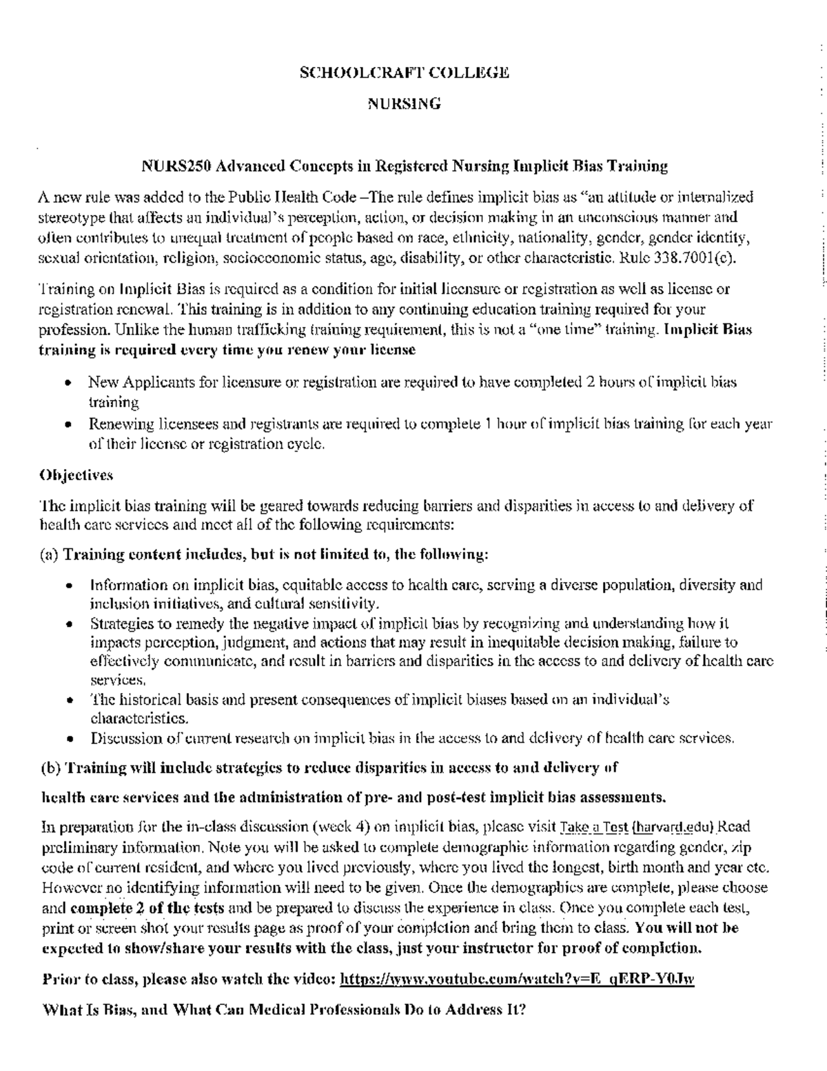 Implicit Bias Training Schoolcraft Nursing NURS 246 Studocu