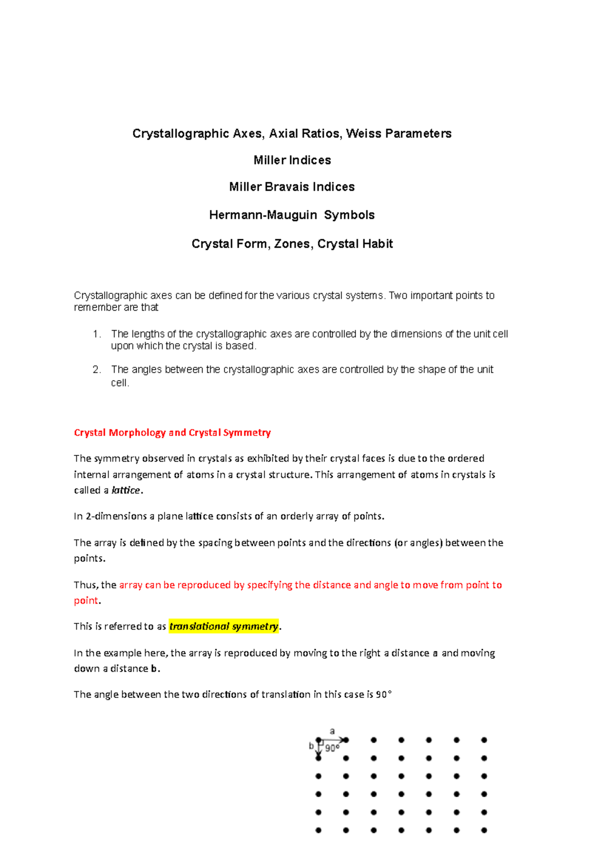 Crystallography II Lecture notes 3 Crystallographic Axes, Axial