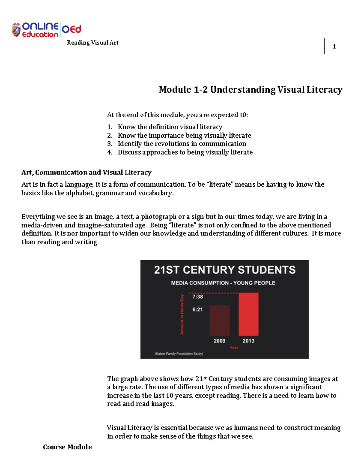 W1- & W2 Understanding Visual Literacy - Reading Visual Art 1 Course ...