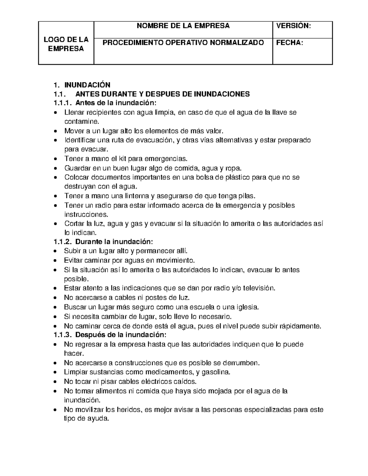 Procedimiento Operativo Normalizado - LOGO DE LA EMPRESA PROCEDIMIENTO