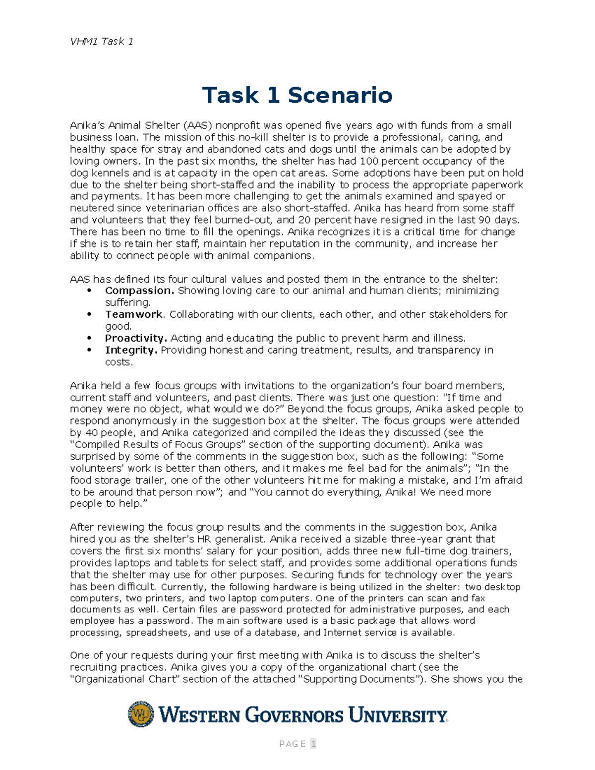 D360 Capstone Task 1 Scenario - VHM1 Task 1 Task 1 Scenario Anika’s ...