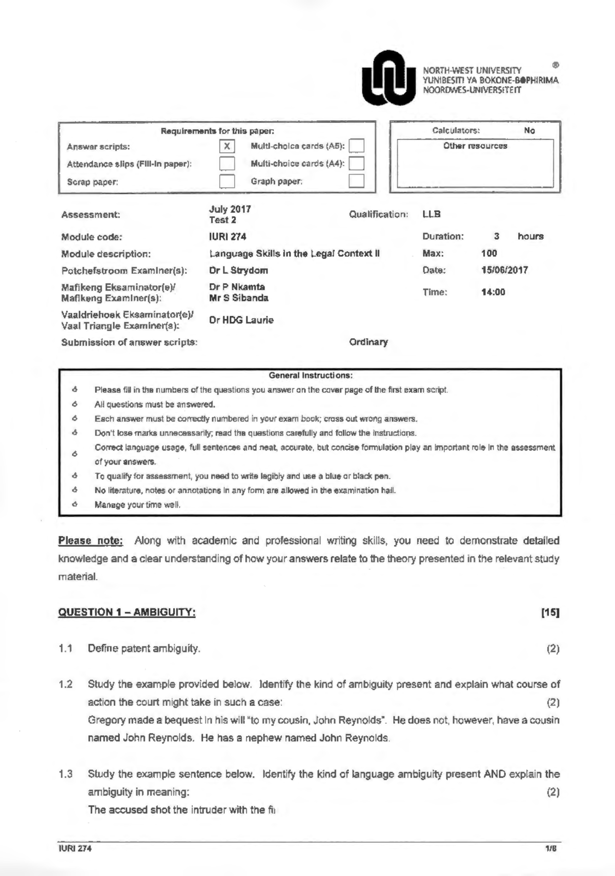 Iuri274 pk Jun 17 - Vey important - • Requirements for this paper ...