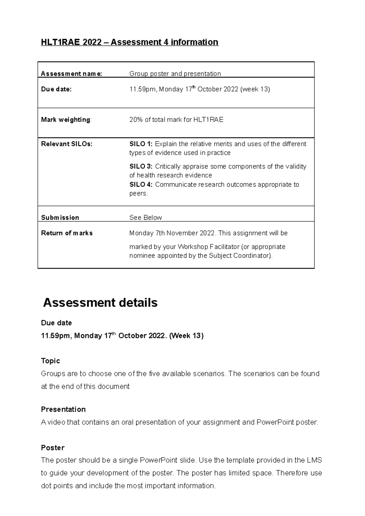 Team Poster Presentation Assessment 2022 - HLT1RAE 2022 – Assessment 4 ...