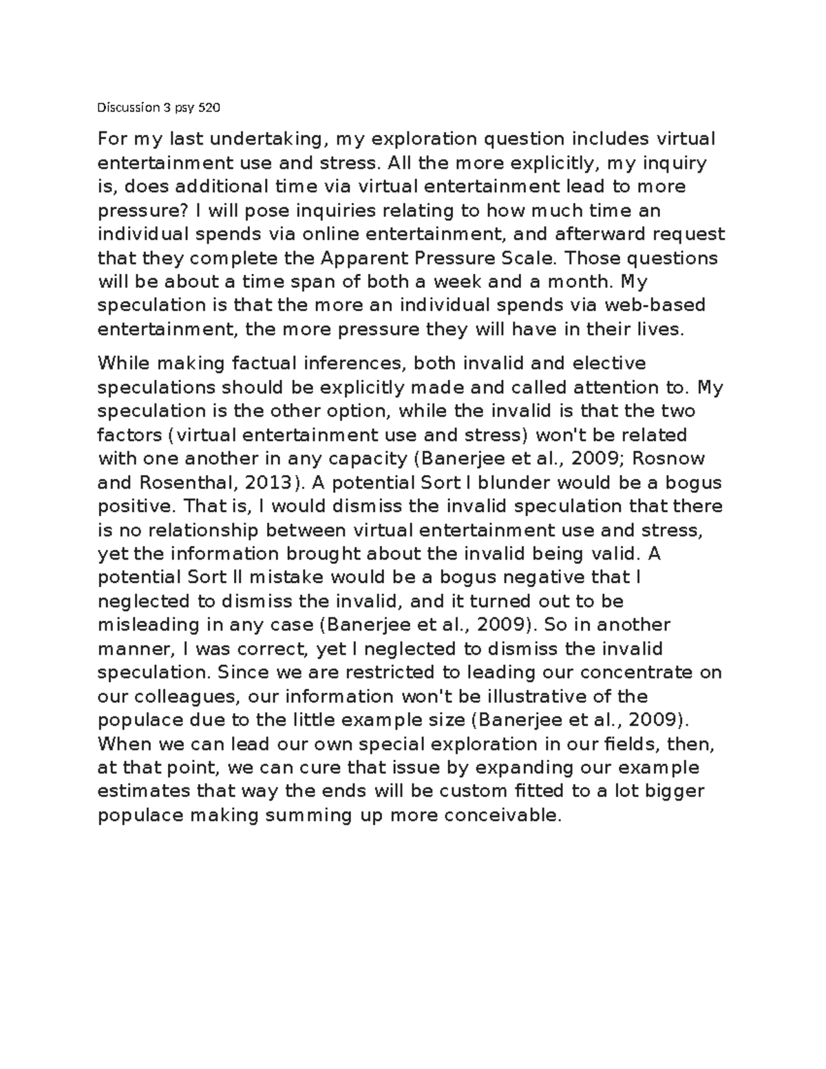 Discussion 3 Psy 520 Discussion 3 Psy 520 For My Last Undertaking My