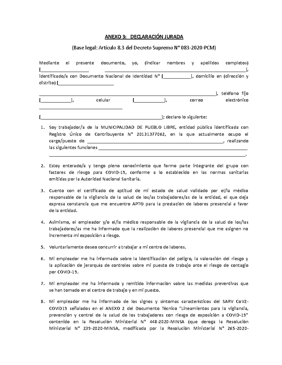 Anexo 3 Declaracion Jurada - ANEXO 3: DECLARACIÓN JURADA (Base legal ...