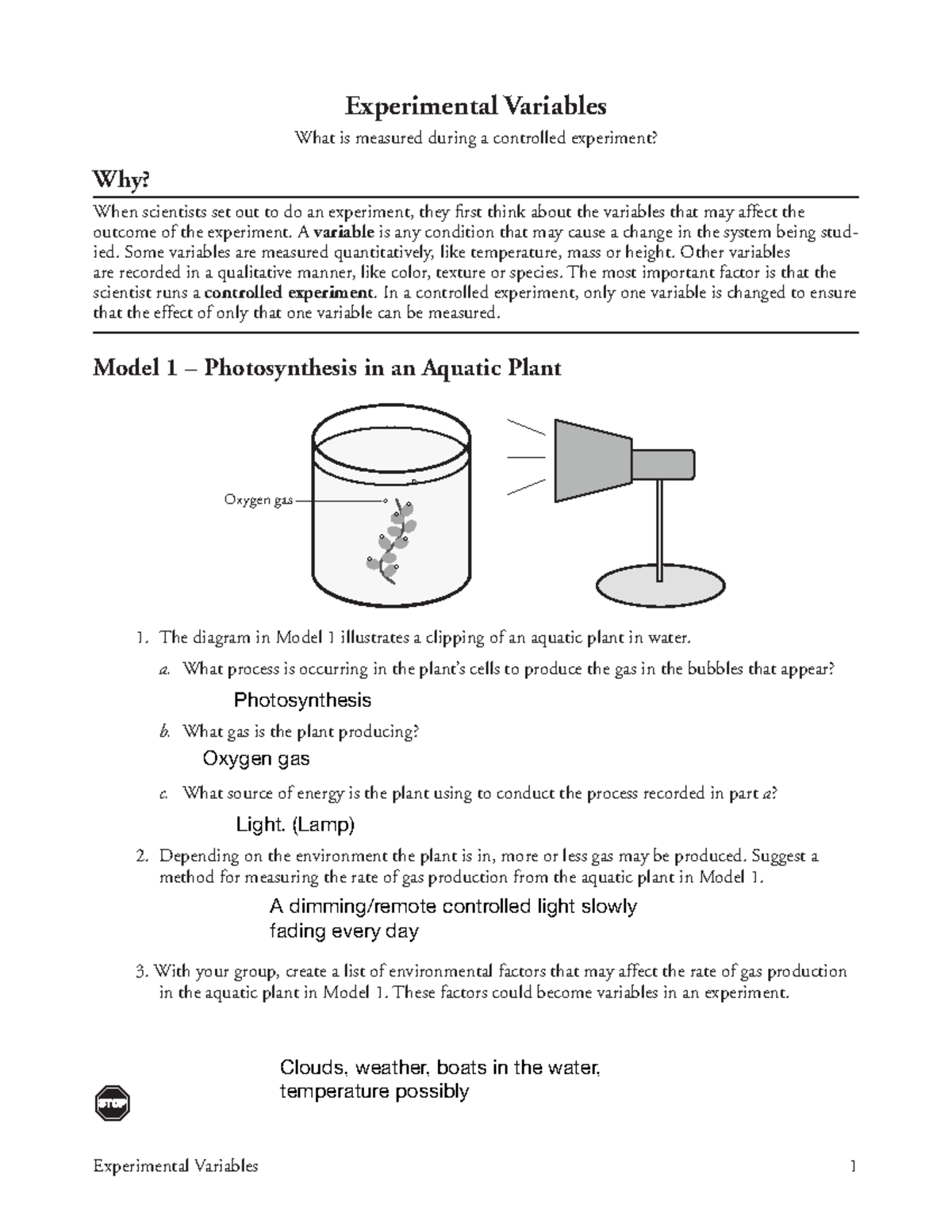 Pogil Experimental Variables - Experimental Variables 1 Experimental  Variables What is measured - Studocu