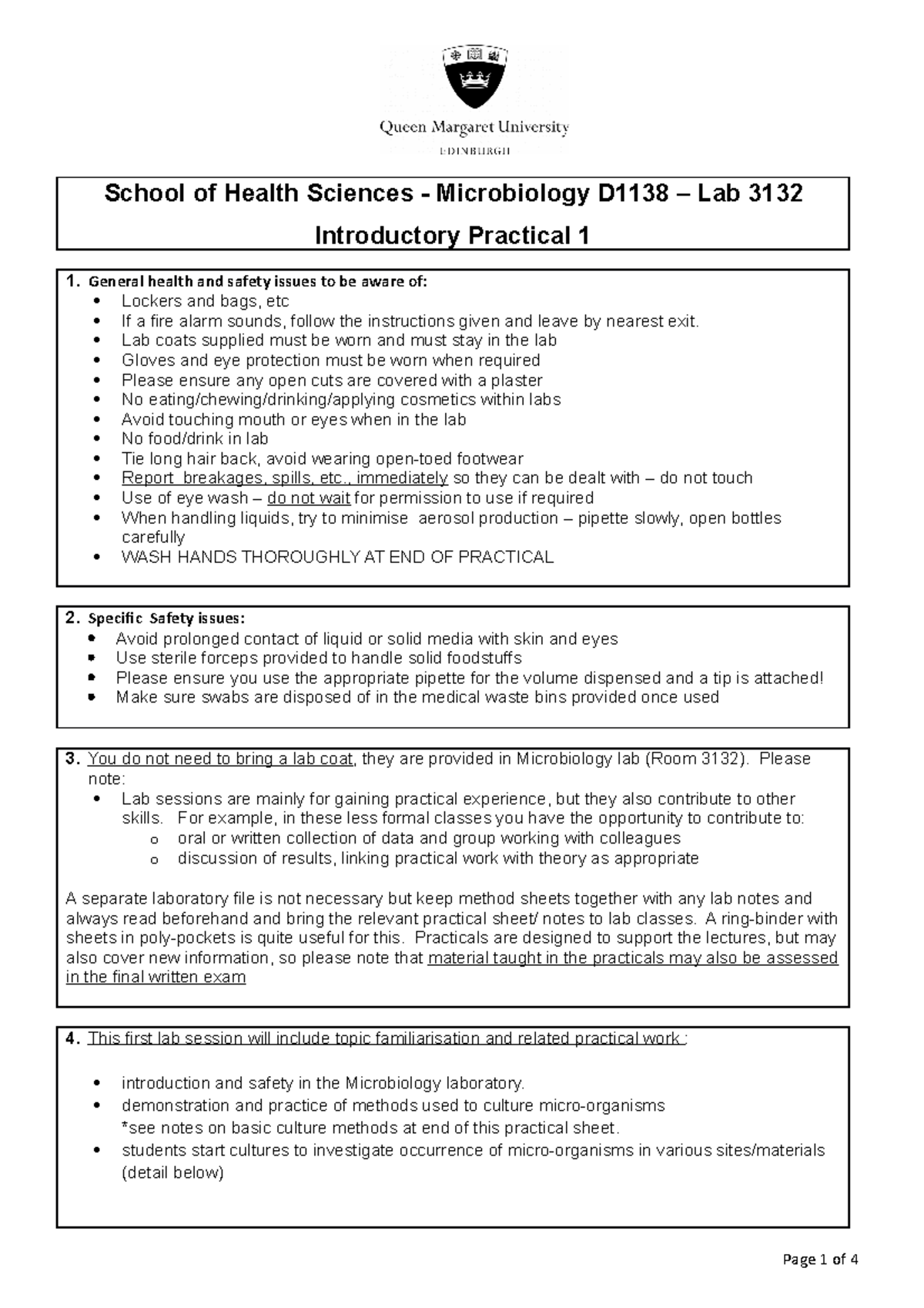 Introduction Site Sampling School of Health Sciences Microbiology