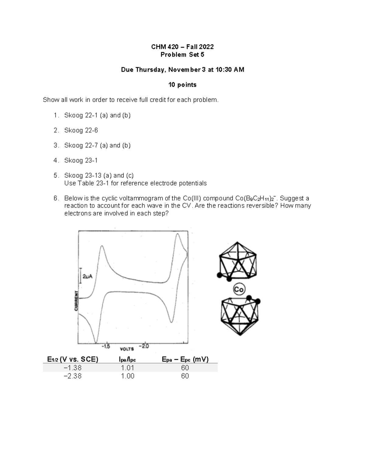 Instrumental Analysis Problem Set 5 1010 CHM 420 Fall 2022 Problem