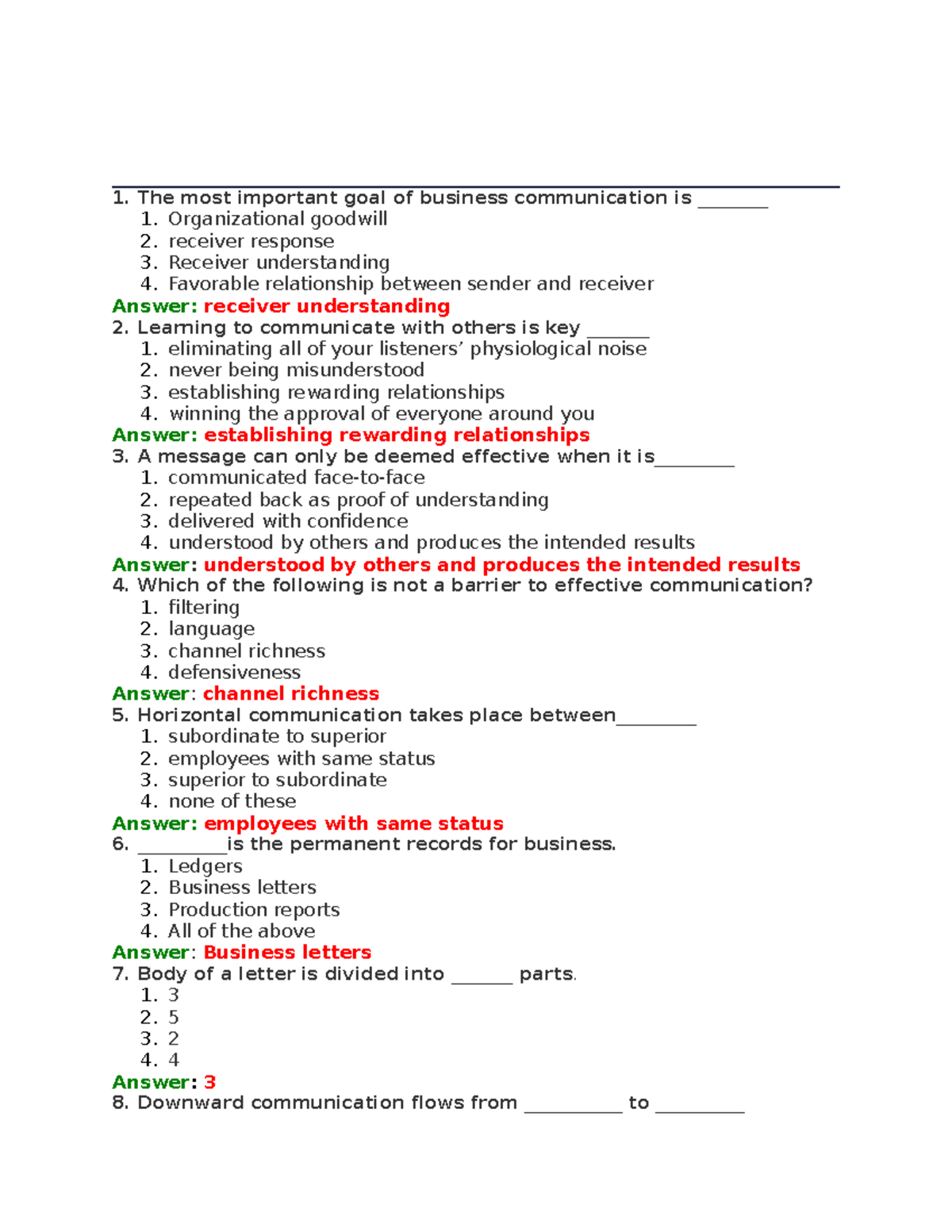 Business Communication MCQs Quiz Questions With Answers - Business ...