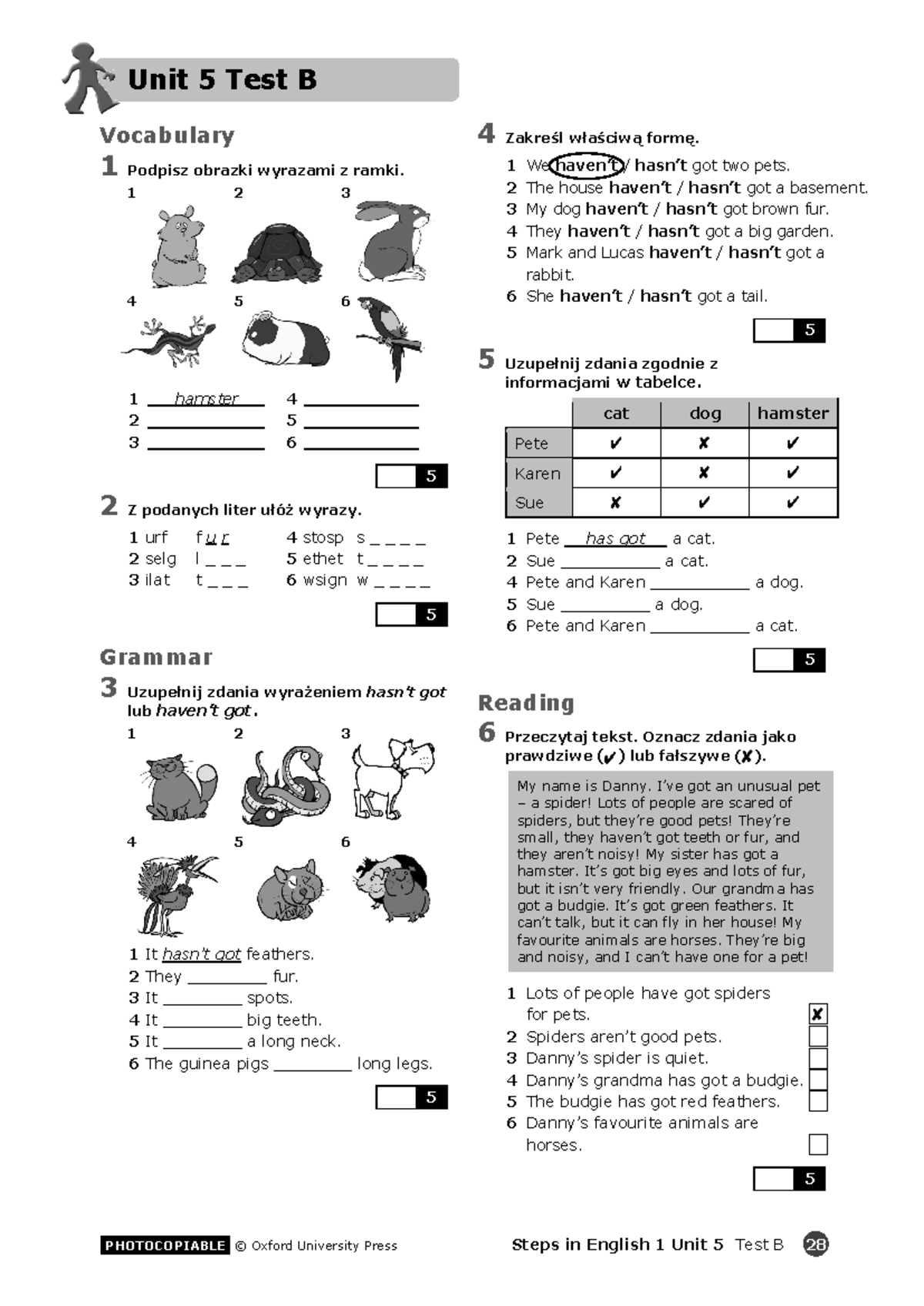 Steps In English 1 Unit 5 Test B - Unit 5 Test B PHOTOCOPIABLE © Oxford ...