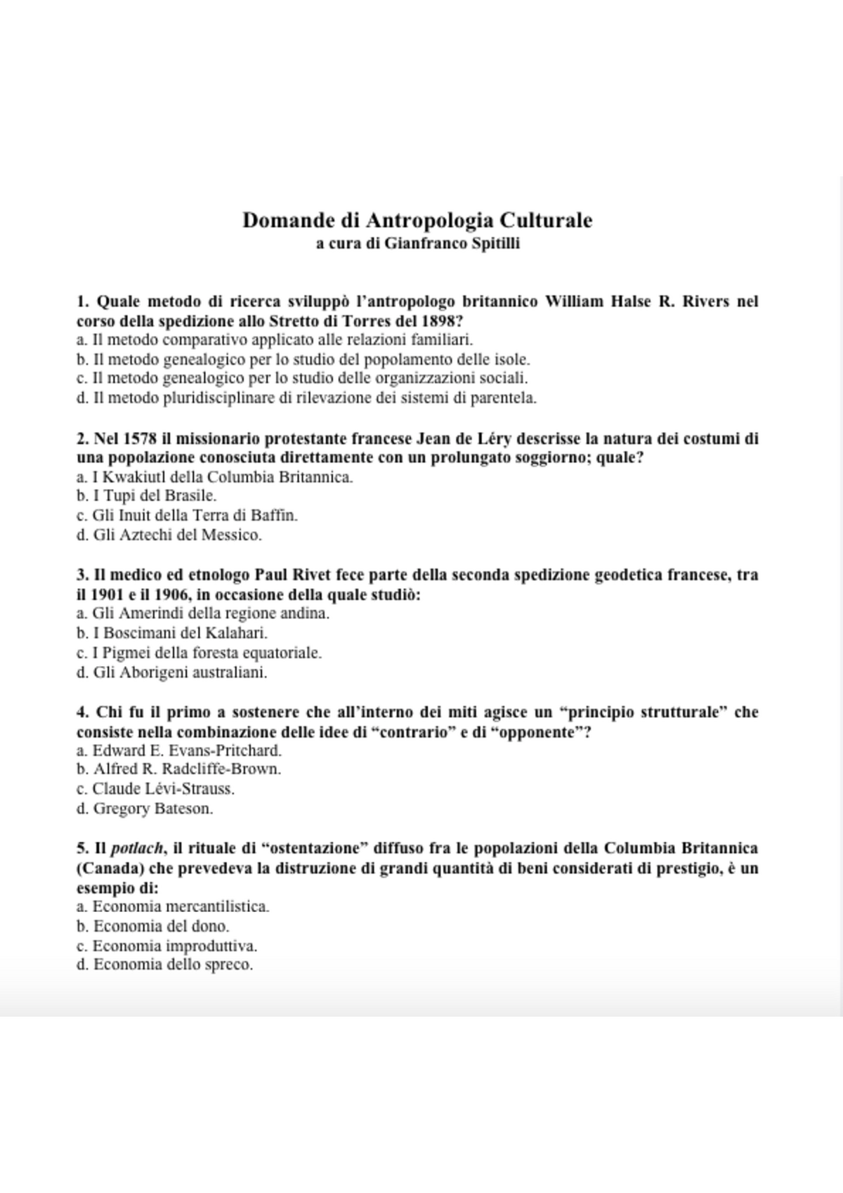 Domande Di Antropologia Culturale Studocu