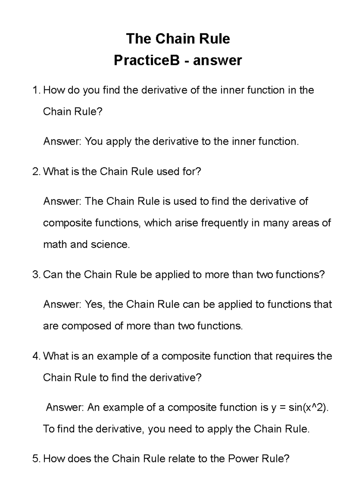 The Chain Rule Practice B - Answer - The Chain Rule PracticeB - Answer ...