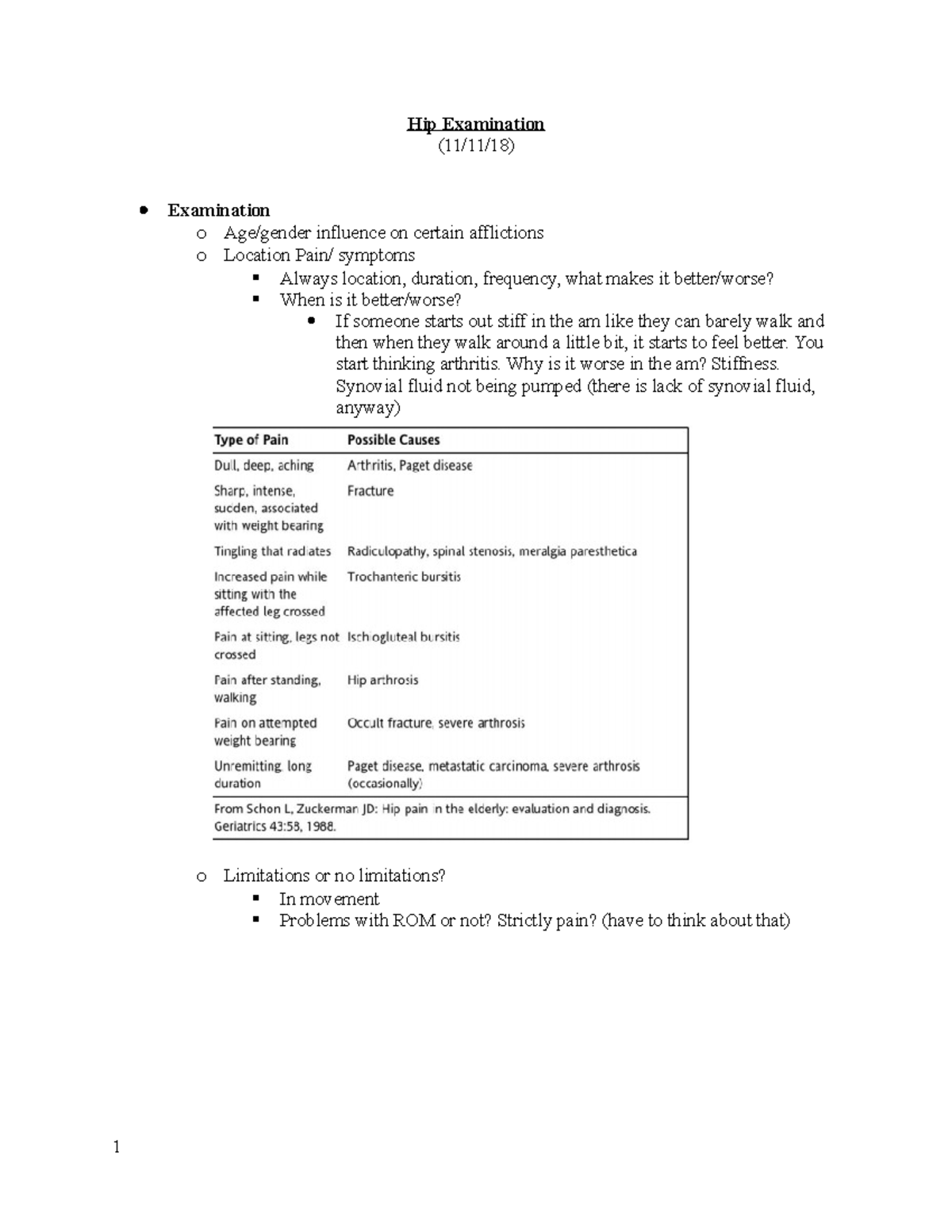 Hip Examination - Lecture notes 4 - Hip Examination (11/11/18 ...
