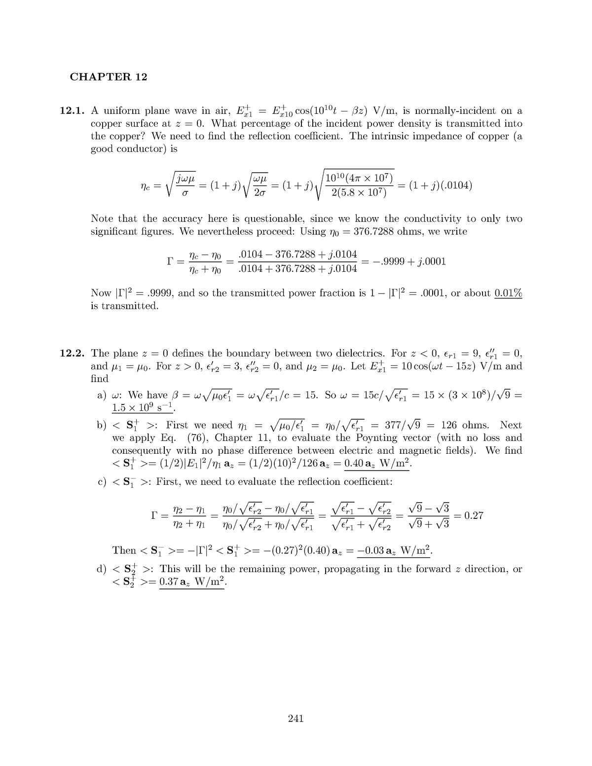 Hayt8e SM Ch12 - solution - CHAPTER 12 A uniform plane wave in air, E ...