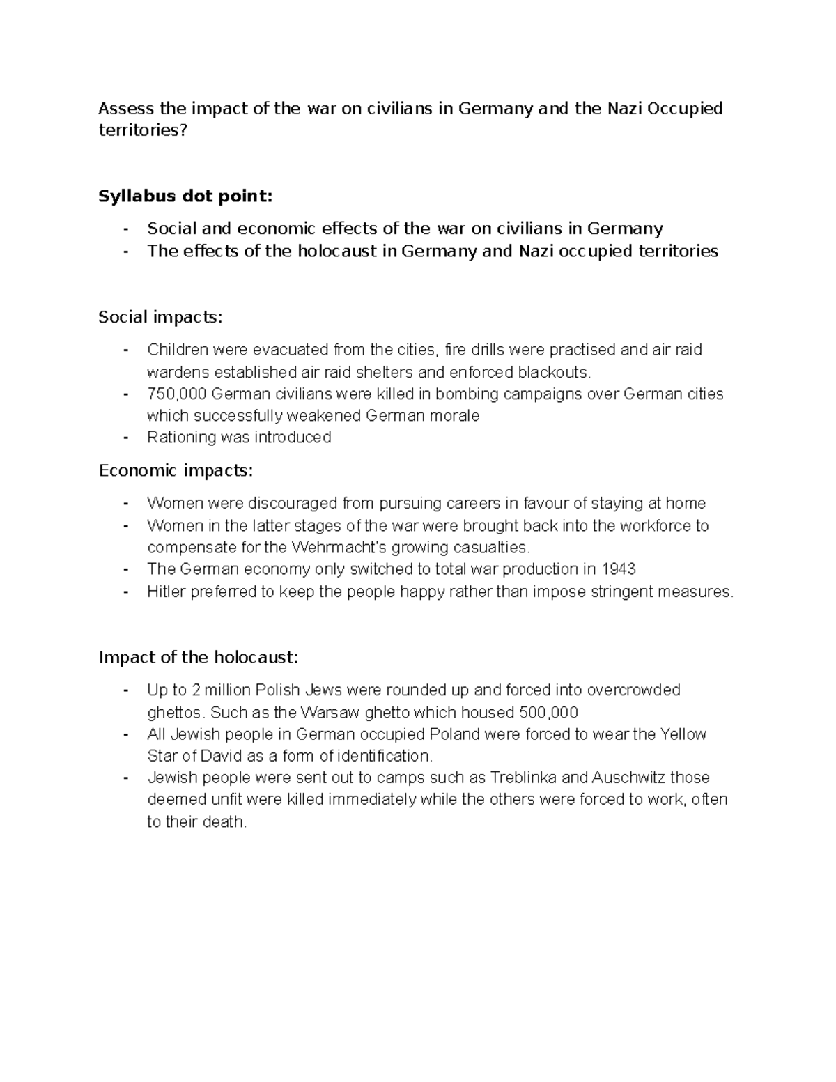 Assess the impact of the war on civilians in Germany and the Nazi ...