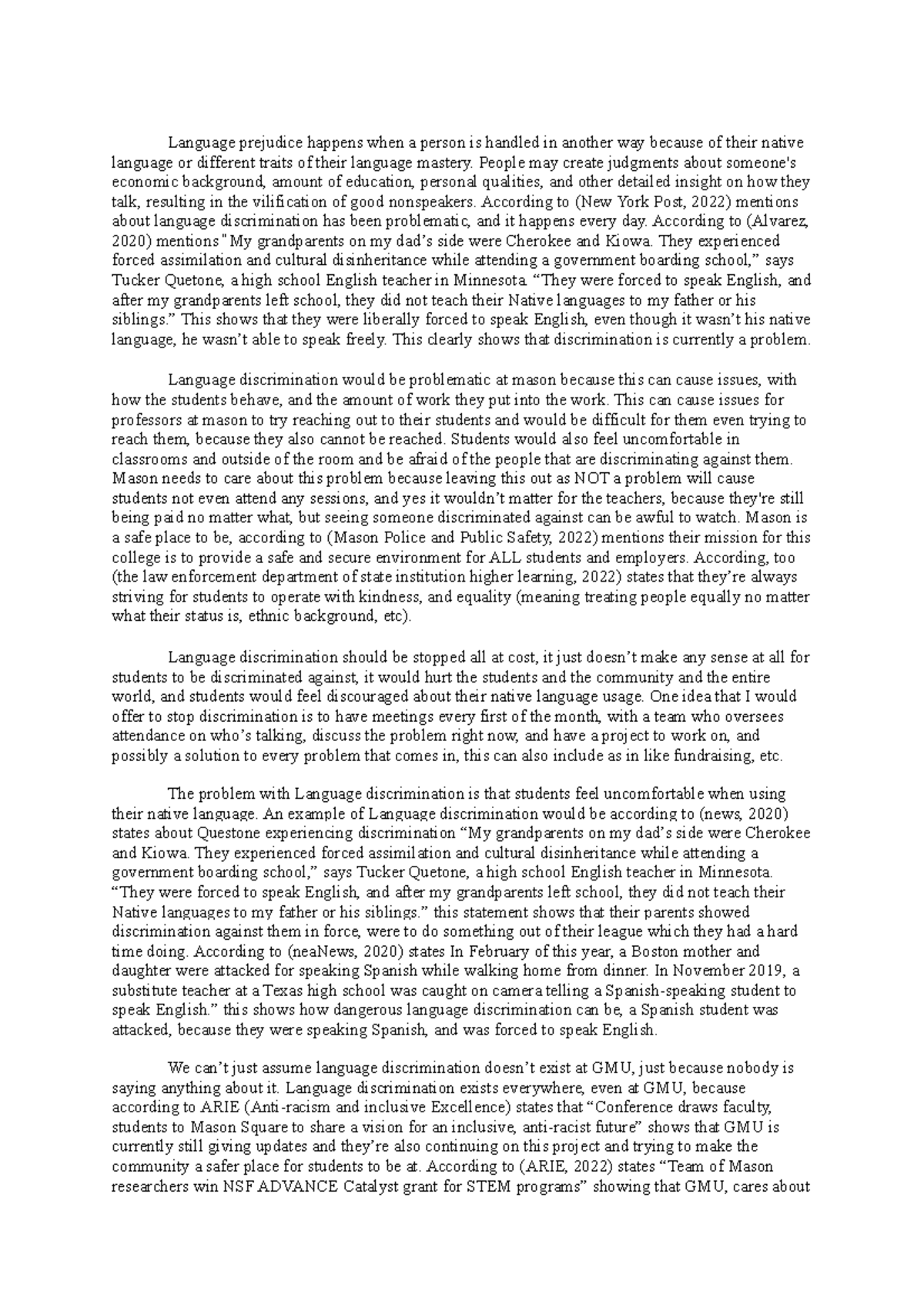 Draft and memo White Paper - Language prejudice happens when a person ...