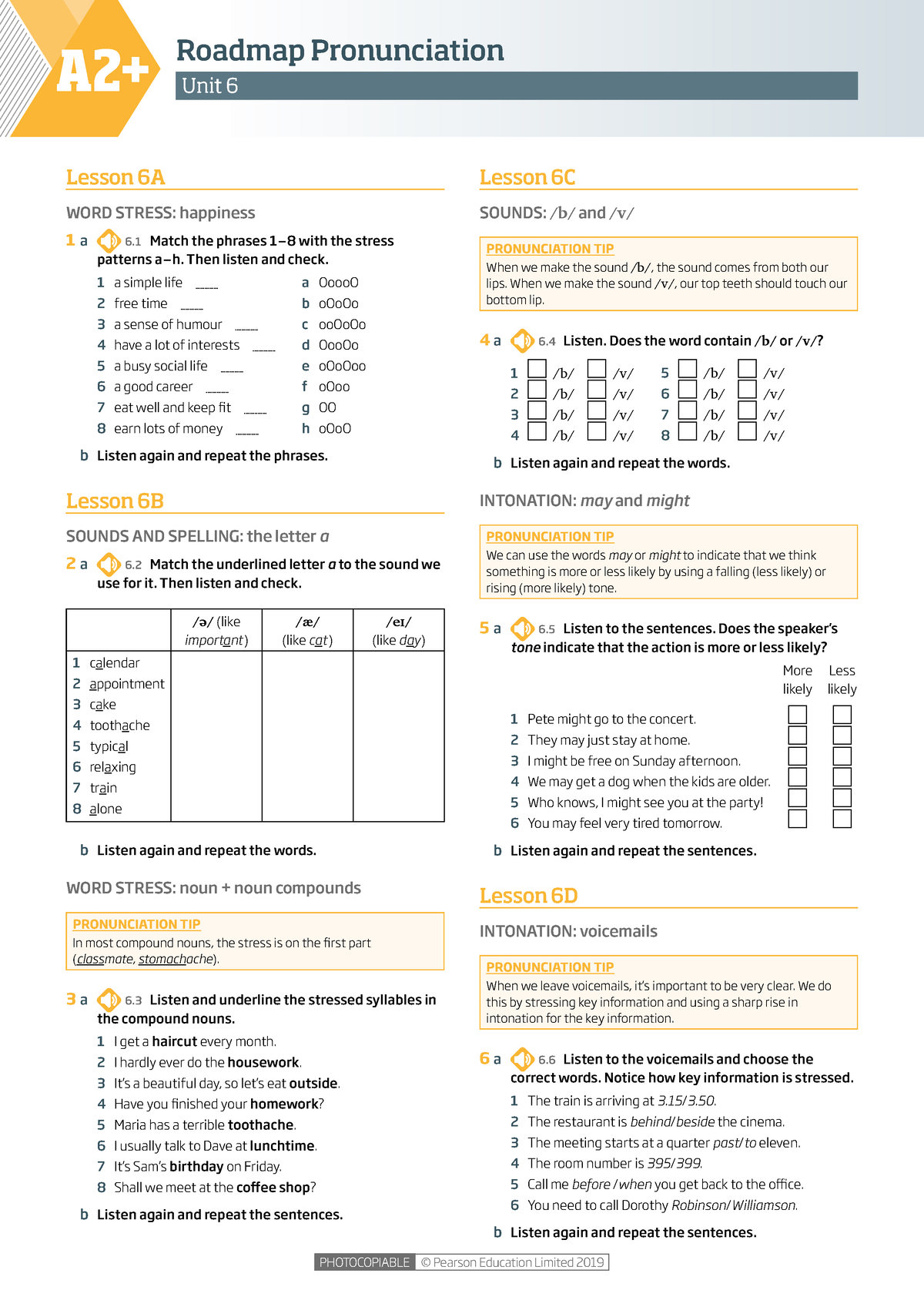 roadmap-a2-pronunciation-worksheet-unit-a2-photocopiable-pearson