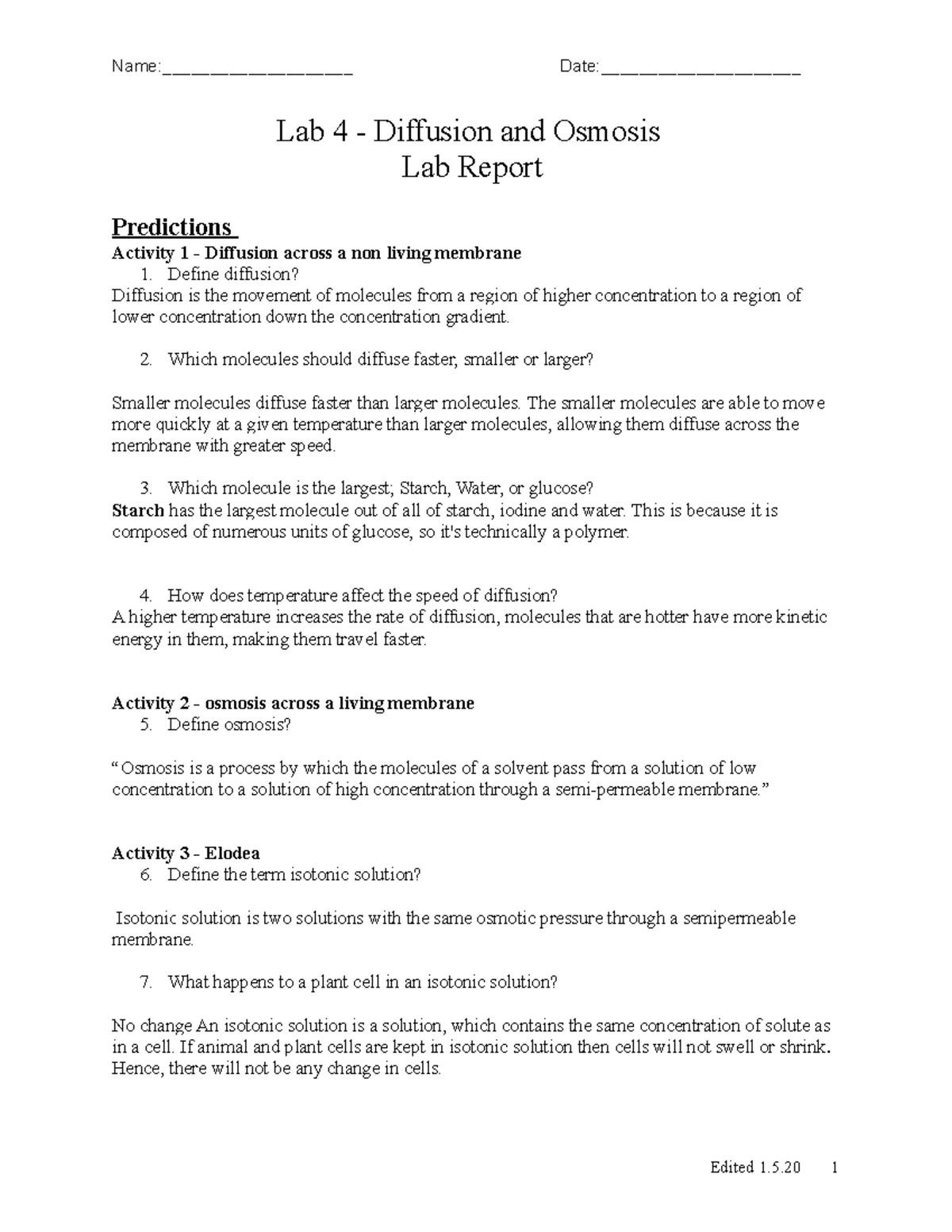 Lab 4 Diffusion And Osmosis Lab Report (1) - BSC1005L - Studocu