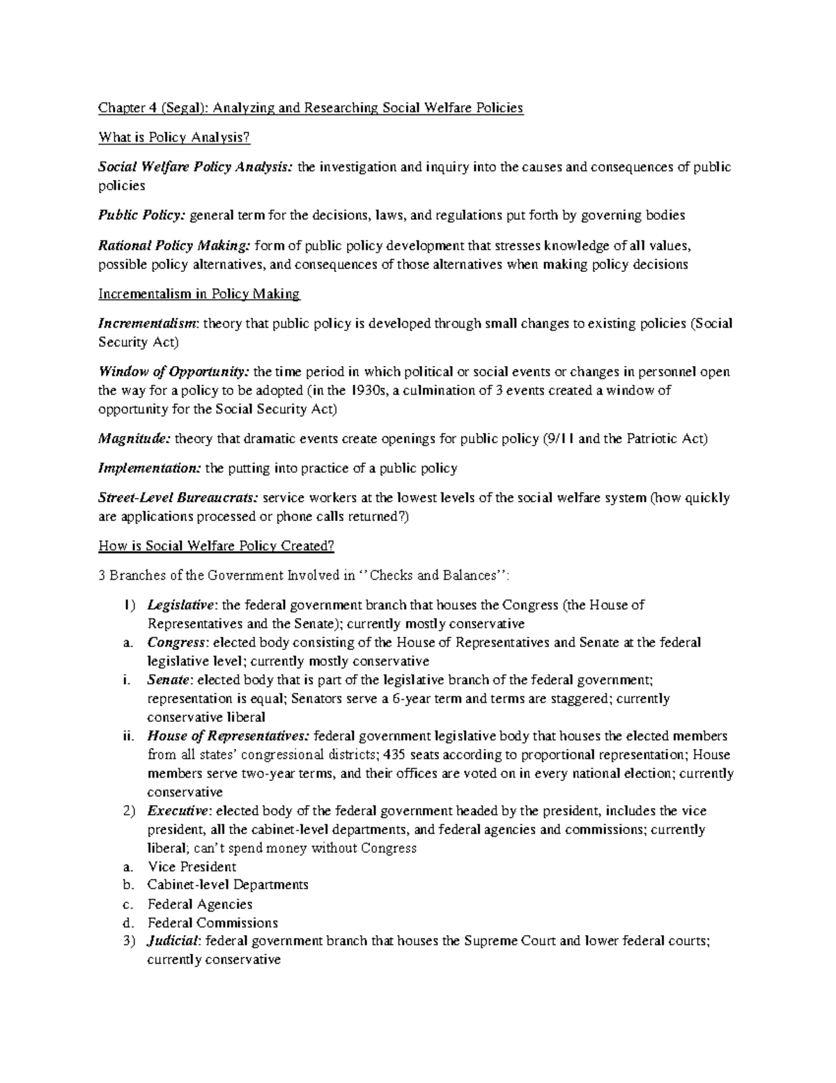 Policy Analysis and Ideology Notes (Ch. 4) - Chapter 4 (Segal ...