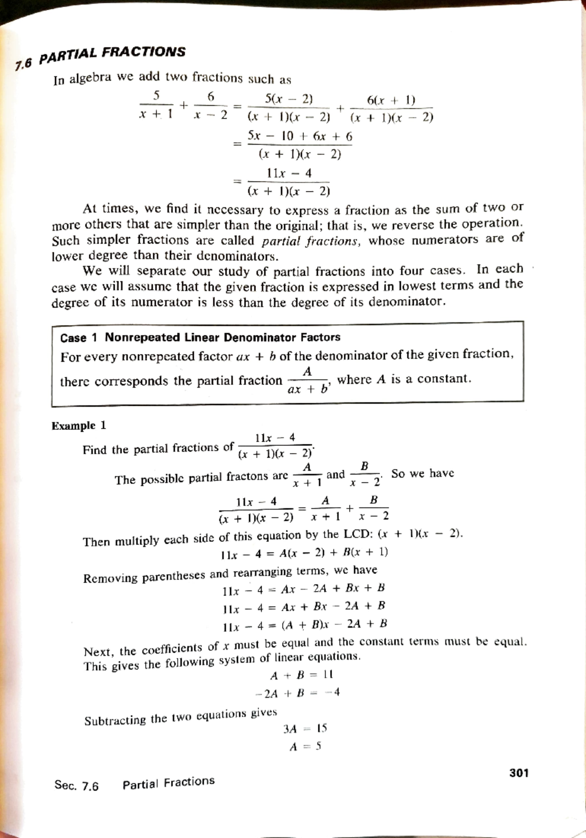 Integration Using Partial Fractions - 7 PARTIAL FRACTIONS In algebra we ...