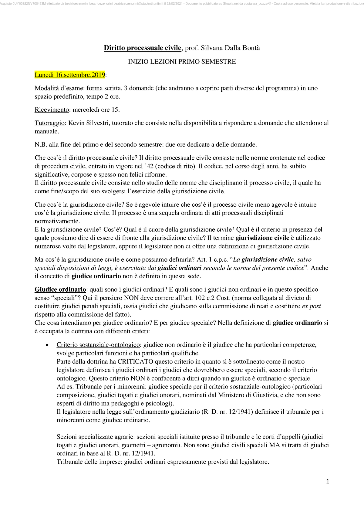 Appunti completi diritto processuale civile prof ssa silvana dalla - Diritto  processuale civile , - Studocu