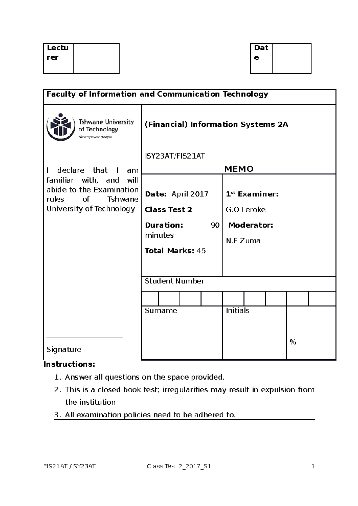 ISY23AT CT2a MEMO - Information systems memorandum for second year ...