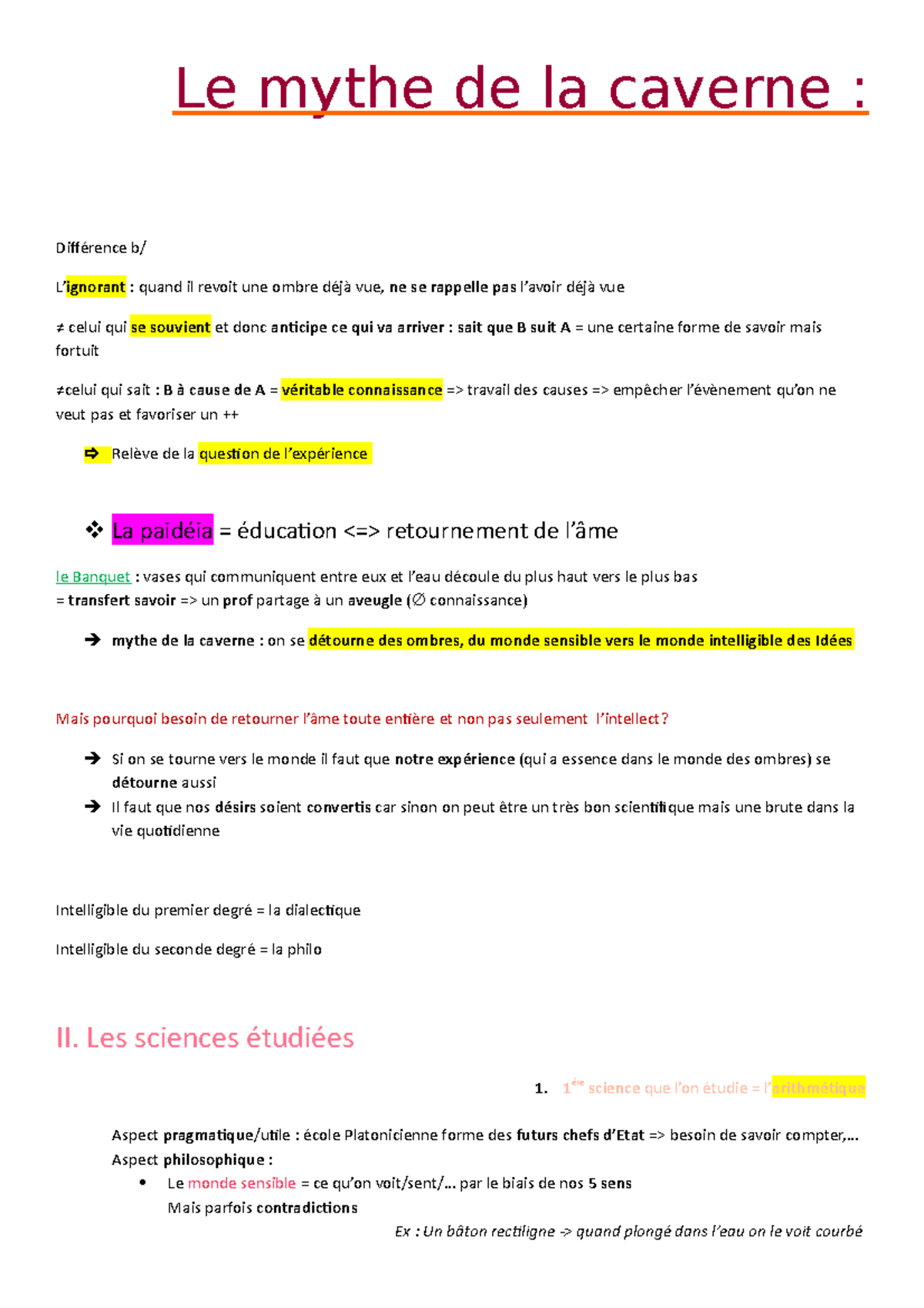 1. Platon, Le Mythe De La Caverne - Le Mythe De La Caverne : Différence ...