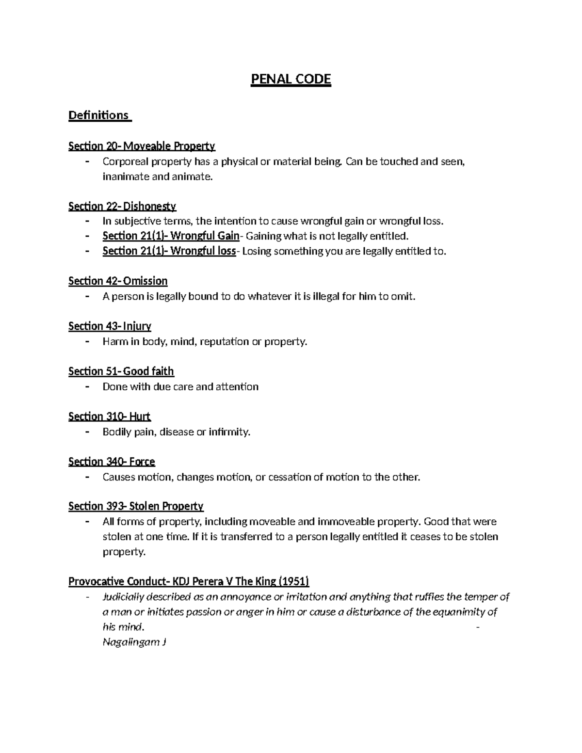 - Penal Code Short Note - PENAL CODE Definitions Section 20- Moveable ...
