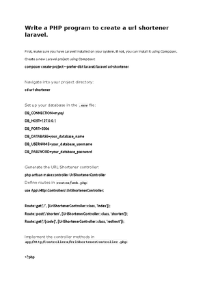 Write a PHP program to create a url shortener laravel
